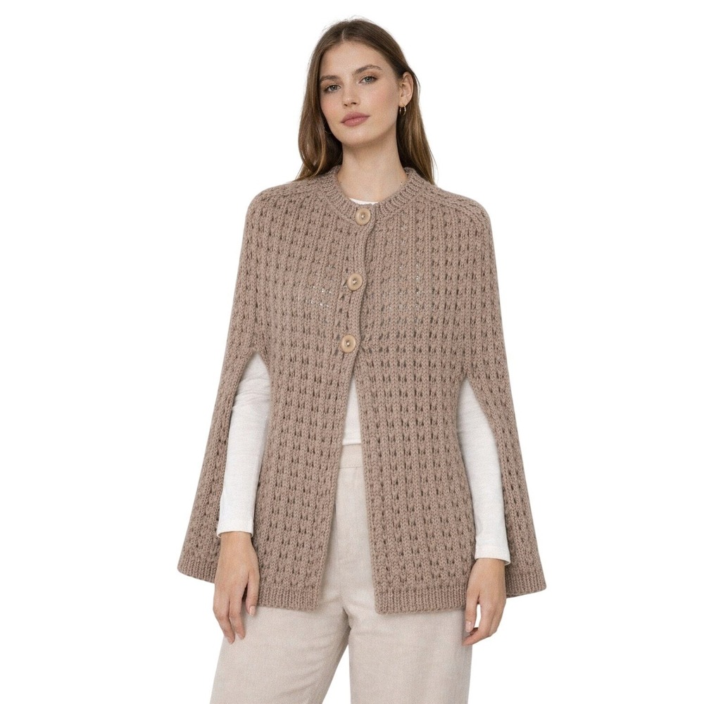 ROBERTO COLLINA Chunky Knit Wool‎ Cape Poncho Wool Mohair Blend Old Money M
